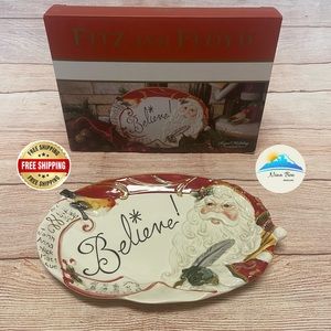 Fitz & Floyd, Regal Holiday Collection, "BELIEVE" SANTA & His List TRAY/Platter
